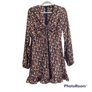 NWT AX Paris Mini Navy Floral Long Sleeve Ruffle Flouce Dress Size 12